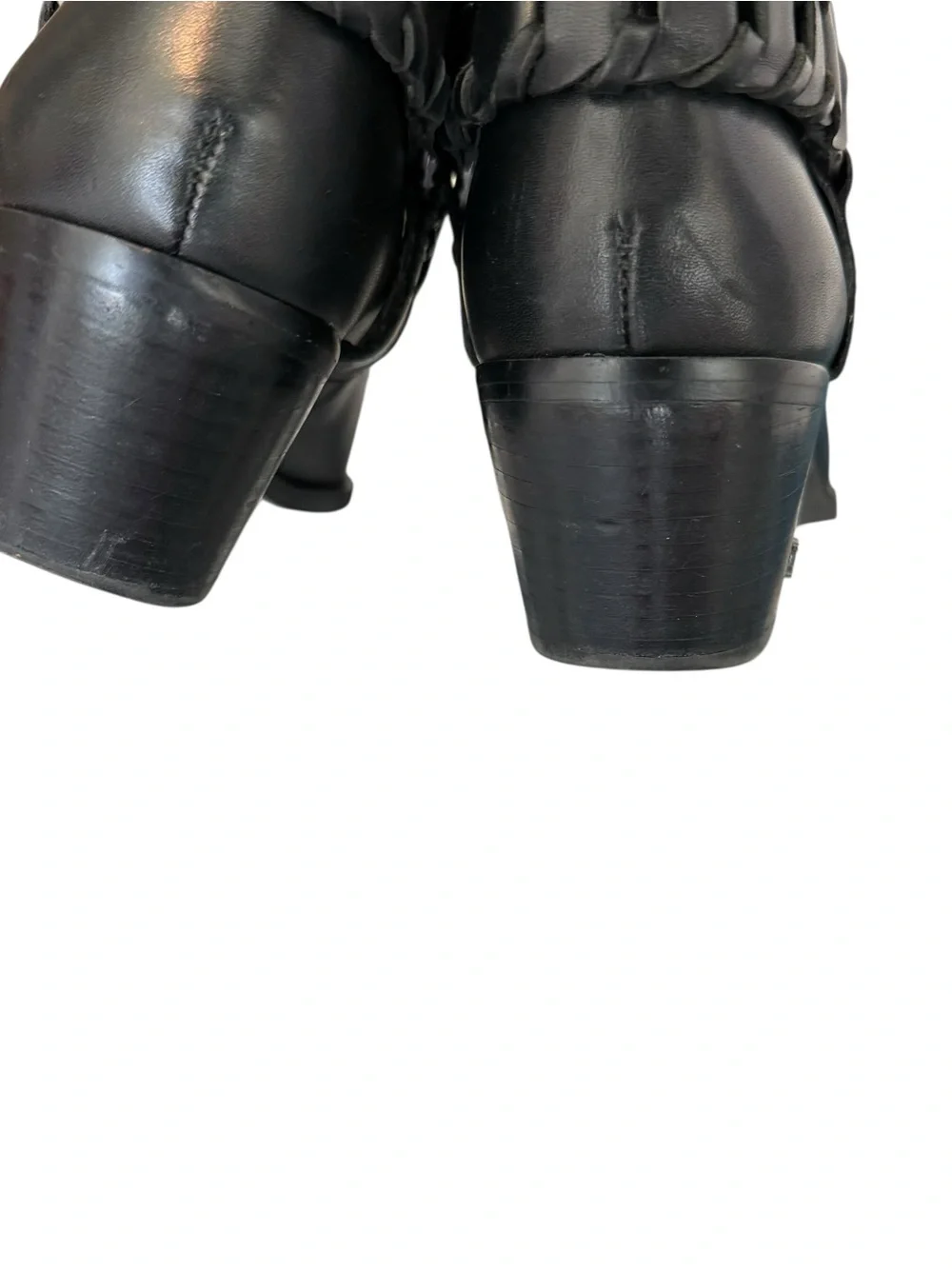 Sam Edelman Riker Vaquero Saddle Black Leather Pointed Toe Harness Ankle Boots